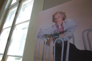 Photograph of Millicent Rogers in signature Charles James shirt at Planting Fields