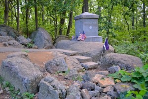 Granite monument at Gettysburg dedicated to the 20th Maine Regiment, Thomas Conroy