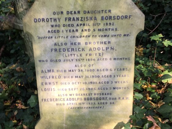 A weathered headstone at Highgate Cemetery