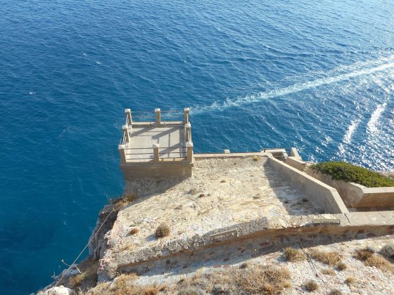 The harbour of Porto Flavia, carved in the rock and jutting out onto the open sea