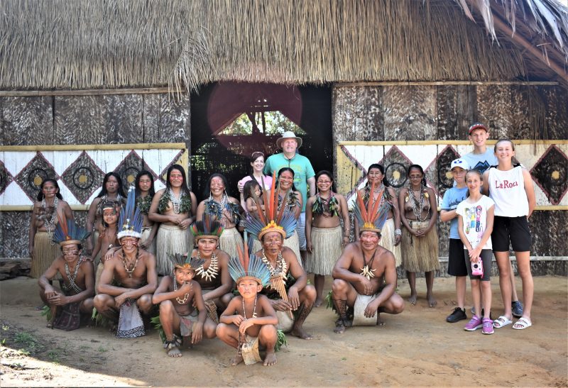 Author's family with indigenous tribe of the Amazon