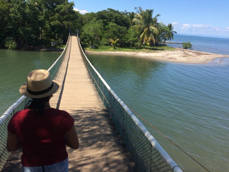 A bridge by the Caribbean Sea in Livingston, Guatemala