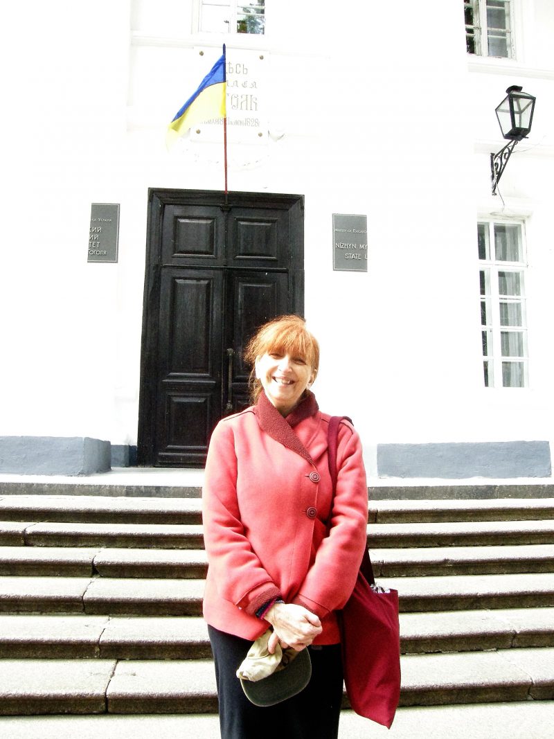Irene Zabytko in front of Nizhyn Gogol State University, Ukraine