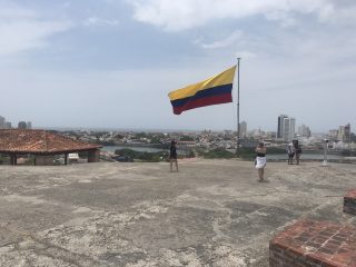 The Colombian flag at El Castillo de San Felipe de Barajas, a fortress in Cartagena