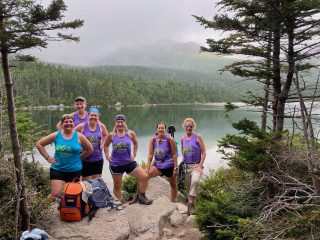 Chimney Pond. From L to R: myself in blue, Erica standing tall in back, Jamie, Kim, Heidi, and Ell.